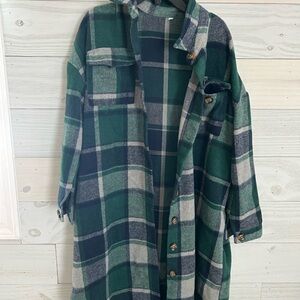 Plaid Green and Gray Women's Coat